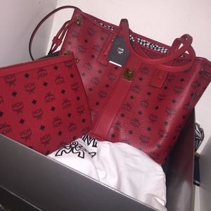 MCM Reversible Visetos Red Shopper